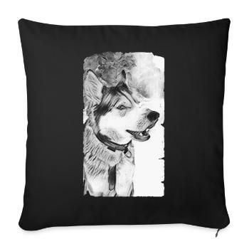 Husky Chien Noir Blanc - Housse de coussin décorative 45 x 45 cm - noir - Devant