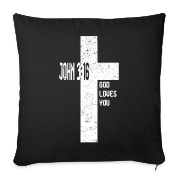 Croix de la foi Jean316 et Dieu t’aime - Housse de coussin décorative 45 x 45 cm - noir - Devant