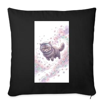 Chat de l’espace dans la magie des fleurs - Housse de coussin décorative 45 x 45 cm - noir - Devant