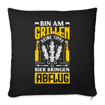 Grillmeister Geschenk Fleisch Wurst & Bier - Sofakissenbezug 45 x 45 cm - Schwarz - Vorne