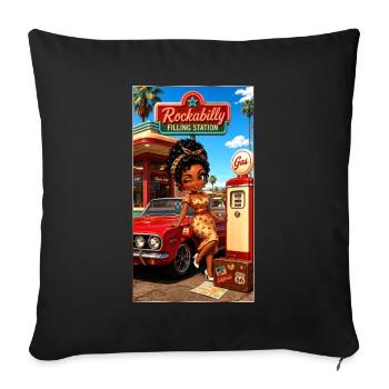 Gloria Pinup Cherry 50s Tankstelle – Kek-Ina - Sofakissenbezug 45 x 45 cm - Schwarz - Vorne