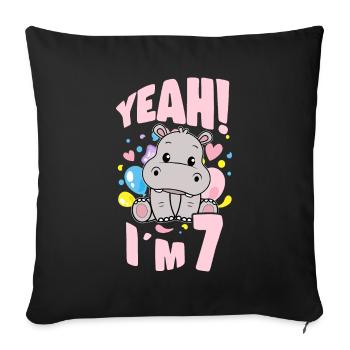 7 Years Old Bday Party 7th Birthday Girl Hippo - Sofa pillowcase 17,3'' x 17,3'' (45 x 45 cm) - black - Front
