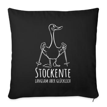 Stockente Ente mit Stöcken langsam aber glücklich - Sofakissenbezug 45 x 45 cm - Schwarz - Vorne