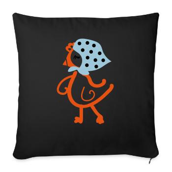 Poule Poulet au foulard bleu - Housse de coussin décorative 45 x 45 cm - noir - Devant