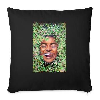 Femme au visage heureux avec la langue - Housse de coussin décorative 45 x 45 cm - noir - Devant