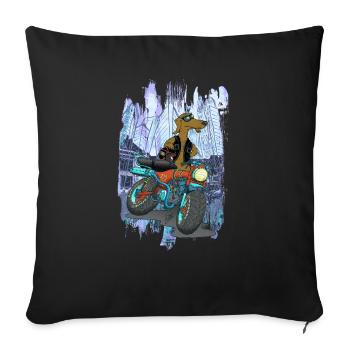 Daxhond and his motorcycle with background - Sofa pillowcase 17,3'' x 17,3'' (45 x 45 cm) - black - Front