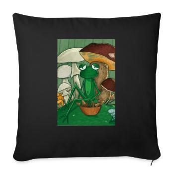 Frog picking mushrooms - Sofa pillowcase 17,3'' x 17,3'' (45 x 45 cm) - black - Front