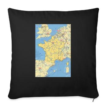 France map with cities, roads, rivers, lakes - Sofa pillowcase 17,3'' x 17,3'' (45 x 45 cm) - black - Front