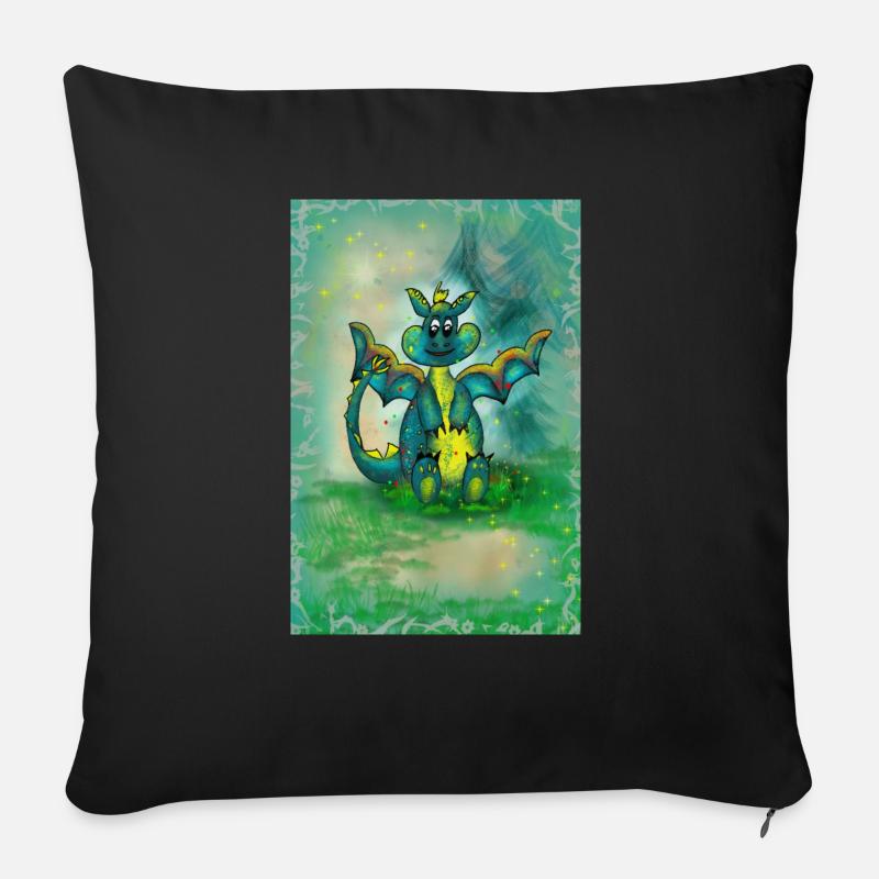 Drache mit Hintergrund - Sofakissenbezug 45 x 45 cm - Schwarz