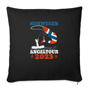 Norwegen Angeltour 2023 Heilbutt - Sofakissenbezug 45 x 45 cm - Schwarz - Vorne