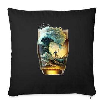 Bierglas Surfer reitet Bier Welle - Sofakissenbezug 45 x 45 cm - Schwarz - Vorne