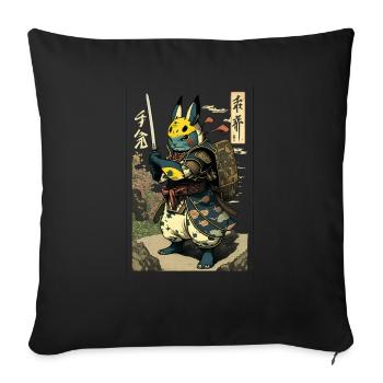 Japanese rabbit in samurai costume in ukiyo-e style - Sofa pillowcase 17,3'' x 17,3'' (45 x 45 cm) - black - Front