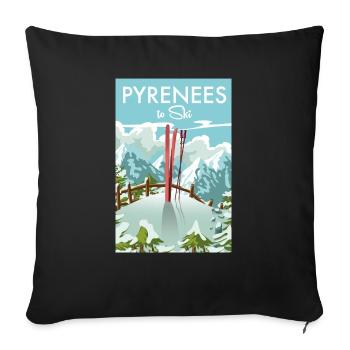Pyrénées Pour Ski beau dessin animé rétro ou vintage - Housse de coussin décorative 45 x 45 cm - noir - Devant