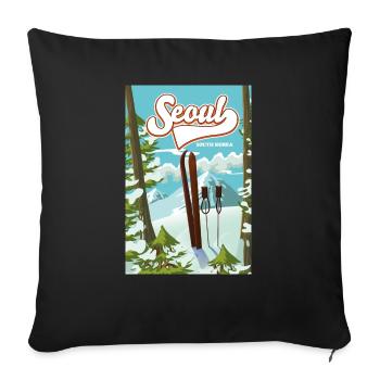 Séoul Corée du Sud Affiche de ski - Housse de coussin décorative 45 x 45 cm - noir - Devant