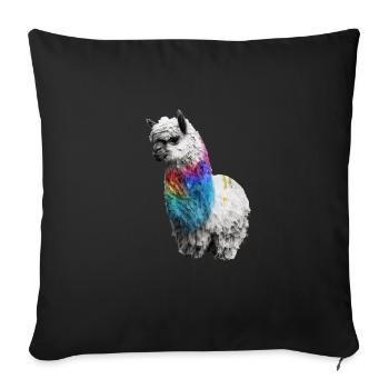 Alpaga Lama Arc-en-ciel réaliste - Housse de coussin décorative 45 x 45 cm - noir - Devant
