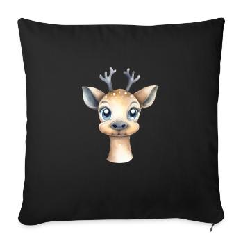 Aquarelle de cerf Dessin Animaux de forêt - Housse de coussin décorative 45 x 45 cm - noir - Devant