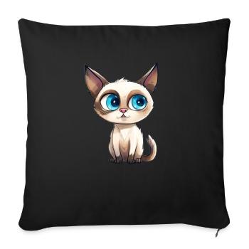 Dessin de chat siamois Aquarelle Aquarelle - Housse de coussin décorative 45 x 45 cm - noir - Devant