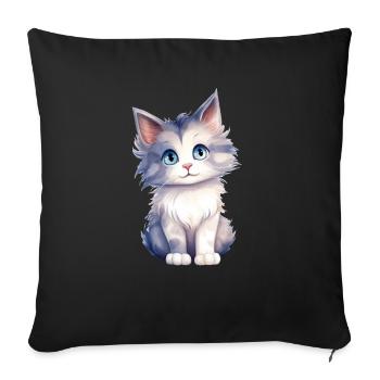 Dessin à l’aquarelle du chat des forêts norvégiennes - Housse de coussin décorative 45 x 45 cm - noir - Devant