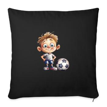 Dessin à l’aquarelle de footballeur - Housse de coussin décorative 45 x 45 cm - noir - Devant