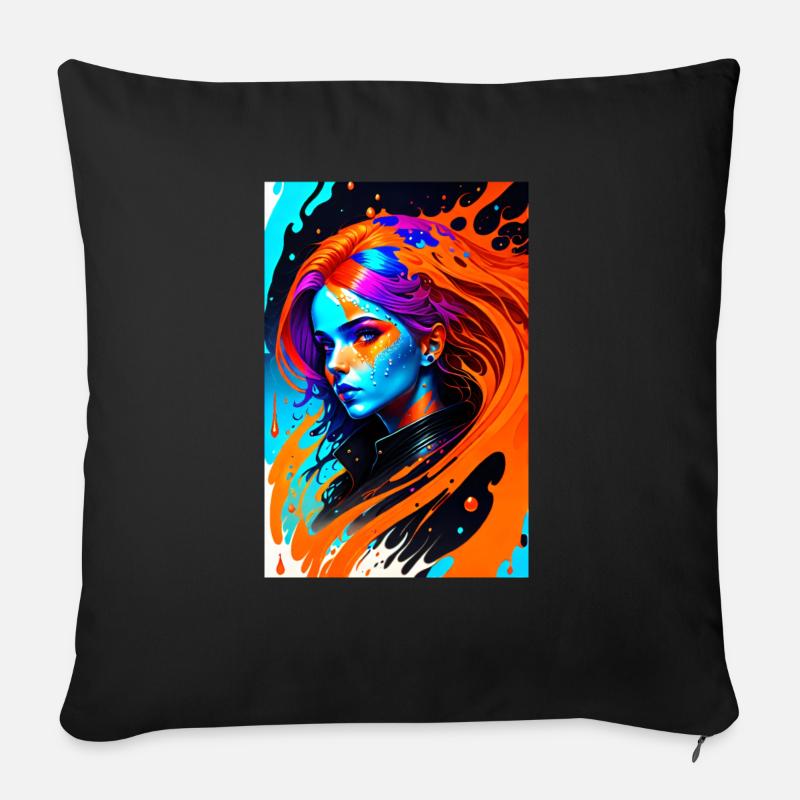 Buntes Kunst Potrait Frau 1 - Sofakissenbezug 45 x 45 cm - Schwarz