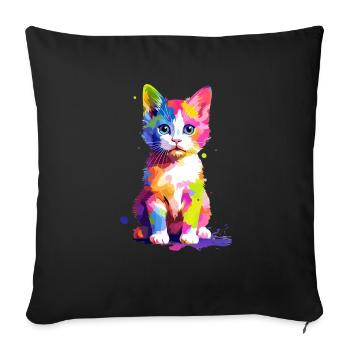 Cute colorful cat - Sofa pillowcase 17,3'' x 17,3'' (45 x 45 cm) - black - Front