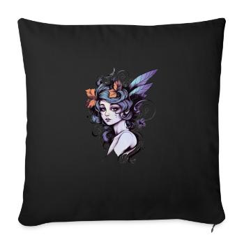 Dessin à l’aquarelle féerique - Housse de coussin décorative 45 x 45 cm - noir - Devant