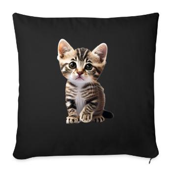 Mignon jeune chat en attente de câlins - Housse de coussin décorative 45 x 45 cm - noir - Devant