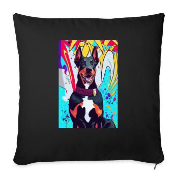 Modern print with Doberman, colorful background - Sofa pillowcase 17,3'' x 17,3'' (45 x 45 cm) - black - Front