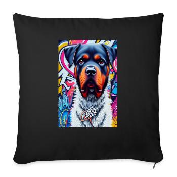 Chien rottweiler en manteau de fourrure devant les graffitis |Pop Art - Housse de coussin décorative 45 x 45 cm - noir - Devant