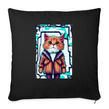 Chat mignon en manteau de fourrure | Pop Art Graffiti - Housse de coussin décorative 45 x 45 cm - noir - Devant