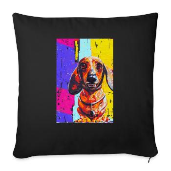 Modernes Pop-Art Print | Dackel mit Graffiti Bunt - Sofakissenbezug 45 x 45 cm - Schwarz - Vorne