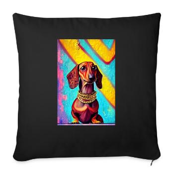 Modernes Pop-Art Print | Dackel mit Graffiti Bunt - Sofakissenbezug 45 x 45 cm - Schwarz - Vorne