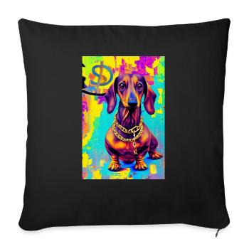 Modernes Pop-Art Print | Dachs mit Graffiti Bunt - Sofakissenbezug 45 x 45 cm - Schwarz - Vorne