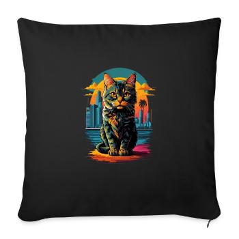 Chat dans la ville - Housse de coussin décorative 45 x 45 cm - noir - Devant