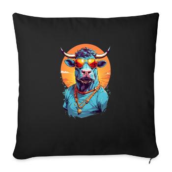 Cool Colourful Bull in Sunglasses - Sofa pillowcase 17,3'' x 17,3'' (45 x 45 cm) - black - Front