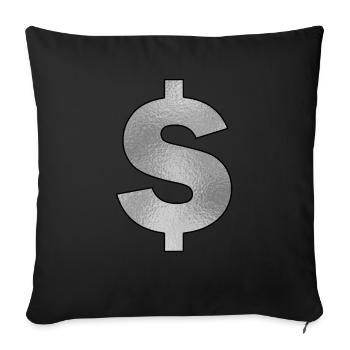 Signe de dollar en argent - Housse de coussin décorative 45 x 45 cm - noir - Devant