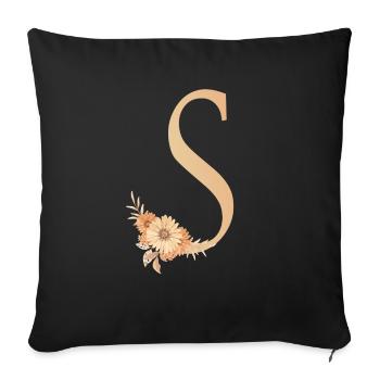 Letter S with flowers - Sofa pillowcase 17,3'' x 17,3'' (45 x 45 cm) - black - Front