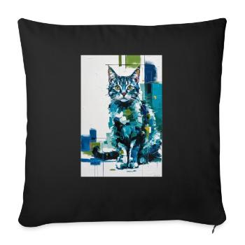 Chat abstrait en bleu vert / Numérique / Affiche #2 - Housse de coussin décorative 45 x 45 cm - noir - Devant