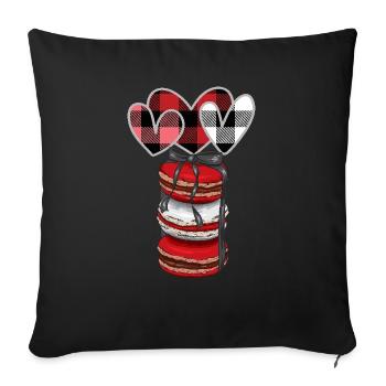 Valentinstag-Macaron-Stapel mit Büffelkaro-Herzen - Sofakissenbezug 45 x 45 cm - Schwarz - Vorne