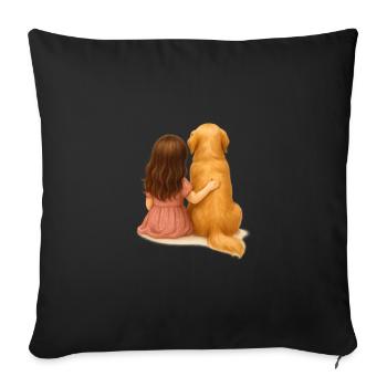 Little Girl with Golden Retriever – Watercolor - Sofa pillowcase 17,3'' x 17,3'' (45 x 45 cm) - black - Front
