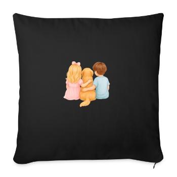 Two Children with Golden Retriever – Young Girls - Sofa pillowcase 17,3'' x 17,3'' (45 x 45 cm) - black - Front