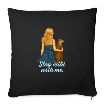 Reste sauvage avec moi Femme blonde avec loutre - Housse de coussin décorative 45 x 45 cm - noir - Devant