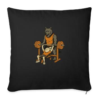Lapin et loup dans la salle de sport - Housse de coussin décorative 45 x 45 cm - noir - Devant
