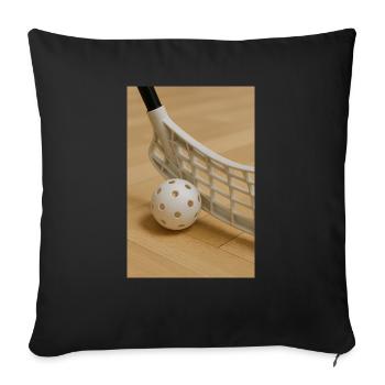 Sport - Floorball, stick and ball - Sofa pillowcase 17,3'' x 17,3'' (45 x 45 cm) - black - Front