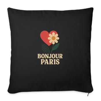 Bonjour Paris – Retro Herz & Blume Design - Sofakissenbezug 45 x 45 cm - Schwarz - Vorne
