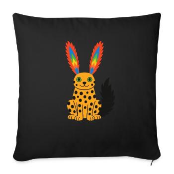 Guépard exotique fantastique avec oreilles en plumes arc-en-ciel - Housse de coussin décorative 45 x 45 cm - noir - Devant