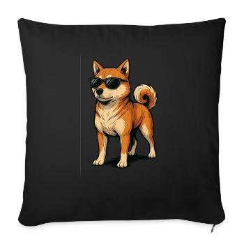 Shiba with cool sunglasses - Sofa pillowcase 17,3'' x 17,3'' (45 x 45 cm) - black - Front