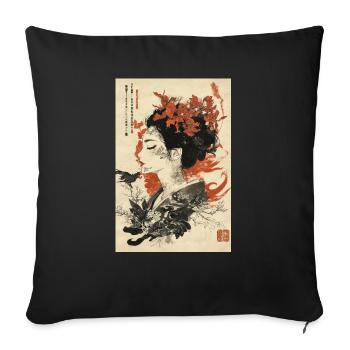 Art floral de l’encre Geisha - Housse de coussin décorative 45 x 45 cm - noir - Devant