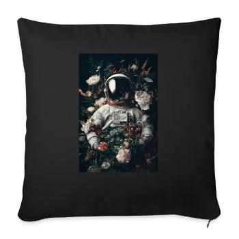 Astronaute en fleurs - Housse de coussin décorative 45 x 45 cm - noir - Devant