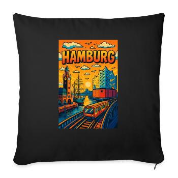 Hamburg stilisiert Hafen Elbe Segler Schiff - Sofakissenbezug 45 x 45 cm - Schwarz - Vorne